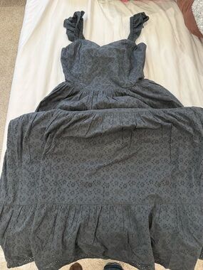 Sleeveless Eyelet Midi Dress in Charcoal Gray